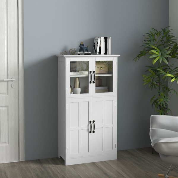HOMCOM Buffet da cucina armadio multi-spazi 2 armadi, ante in vetro, 4 mensole in legno bianco