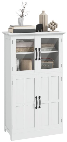 HOMCOM Buffet da cucina armadio multi-spazi 2 armadi, ante in vetro, 4 mensole in legno bianco