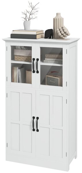 HOMCOM Buffet da cucina armadio multi-spazi 2 armadi, ante in vetro, 4 mensole in legno bianco
