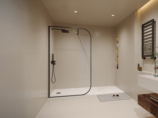 Parete da doccia walk-in curva 120 x 200 cm Nero opaco - DOUYANO
