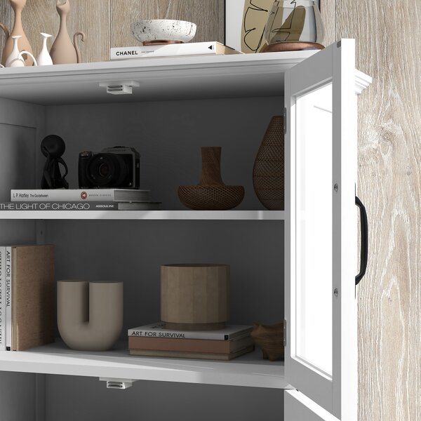 HOMCOM Buffet da cucina armadio multi-spazi 2 armadi, ante in vetro, 4 mensole in legno bianco