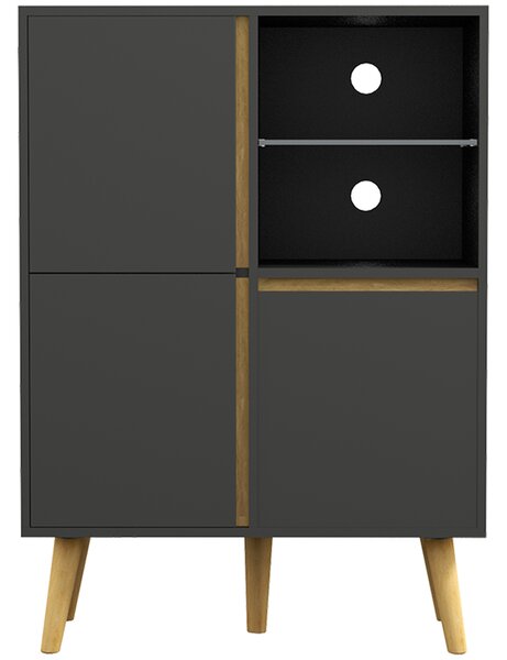 HOMCOM Mobiletto da salotto design moderno con mensole regolabili e piedi in legno massiccio 70 x 40 x 96,1 cm grigio scuro