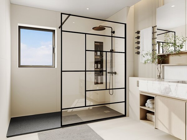 Parete per doccia walk in stile industriale 140 x 200 cm nero - SEFANA II