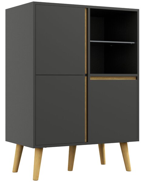 HOMCOM Mobiletto da salotto design moderno con mensole regolabili e piedi in legno massiccio 70 x 40 x 96,1 cm grigio scuro