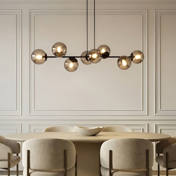 Lampada a sospensione in vetro Isamer Lindby, dimmerabile, Nero, Soggiorno / Sala da pranzo, Metallo, Moderno, Lampada a sospensione