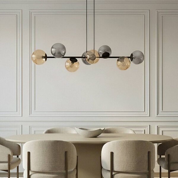 Lampada a sospensione in vetro Isamer Lindby, dimmerabile, Nero, Soggiorno / Sala da pranzo, Metallo, Moderno, Lampada a sospensione