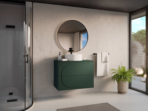 Mobile bagno sospeso con lavabo da appoggio rotondo - Verde - 80 cm - VUTOMA