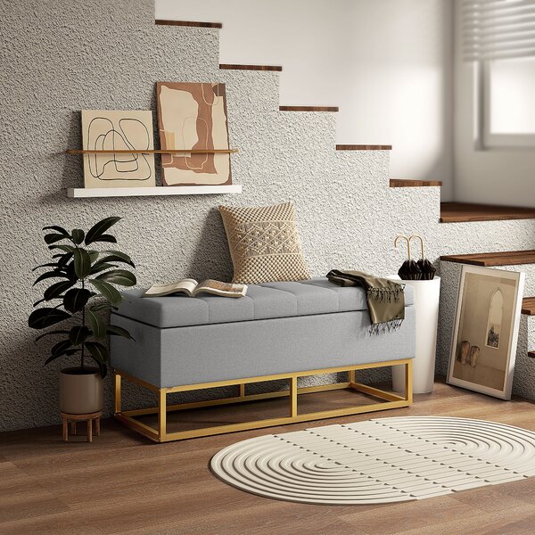 HOMCOM Panca fondo Letto di stoccaggio 2 in 1 con seduta trapuntata e piedi in acciaio, 110 x 44 x 48 cm, grigio e dorato | Aosom Italy