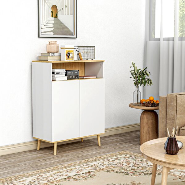 HOMCOM Credenza con armadio a 2 porte e 4 mensola regolabili interna, Mobile da Magazzinaggio su piedi scandinavi in legno, bianco | Aosom Italy