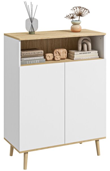 HOMCOM Credenza con armadio a 2 porte e 4 mensola regolabili interna, Mobile da Magazzinaggio su piedi scandinavi in legno, bianco | Aosom Italy