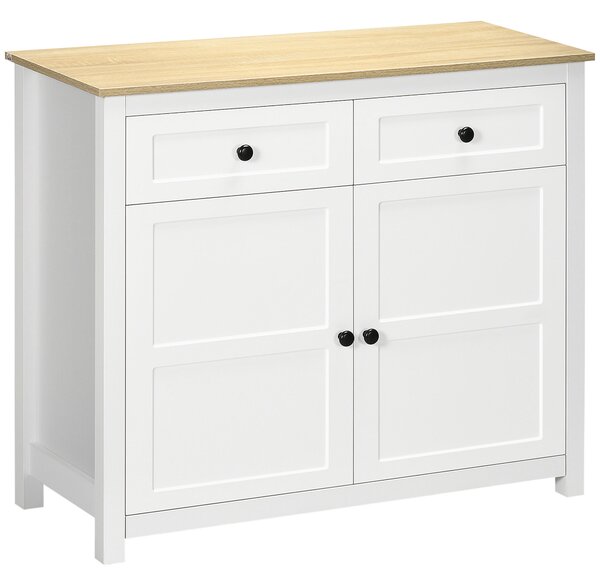 HOMCOM Credenza mobile da stoccaggio 2 porte con mensola regolabile in altezza 2 cassetti 100 x 40 x 85 cm bianco e effetto legno