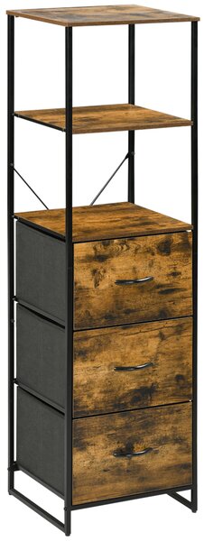 HOMCOM Mobile da archiviazione con ripiani e 3 cassetti in tessuto pieghevoli rimovibili, stile industriale, dim. 44L x 40l x 155H cm