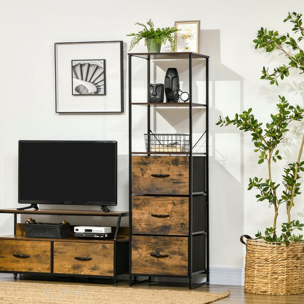 HOMCOM Mobile da archiviazione con ripiani e 3 cassetti in tessuto pieghevoli rimovibili, stile industriale, dim. 44L x 40l x 155H cm