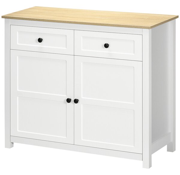 HOMCOM Credenza mobile da stoccaggio 2 porte con mensola regolabile in altezza 2 cassetti 100 x 40 x 85 cm bianco e effetto legno