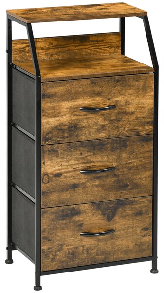 HOMCOM Mobile da archiviazione stile industriale cassettiera 3 cassetti in tessuto rimovibili e 2 ripiani - 44 x 29 x 92 cm - legno e metallo