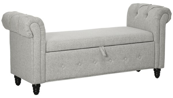 HOMCOM Panca banquette baule 2 in 1 in tessuto effetto lino con gambe in legno 146,5 x 49 x 72 cm grigio