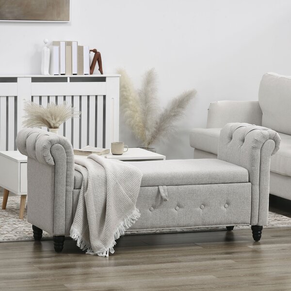 HOMCOM Panca banquette baule 2 in 1 in tessuto effetto lino con gambe in legno 146,5 x 49 x 72 cm grigio