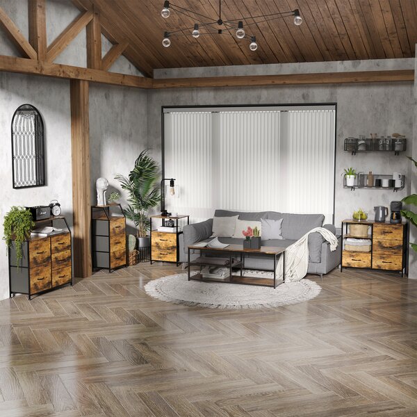 HOMCOM Tavolino da Notte con 2 Cassetti in Tessuto Mobiletto Ausiliario stile Industriale Comodino 2 cassetti - 45 x 40 x 70,5 cm - Legno e metallo