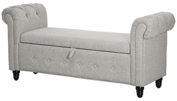 HOMCOM Panca banquette baule 2 in 1 in tessuto effetto lino con gambe in legno 146,5 x 49 x 72 cm grigio