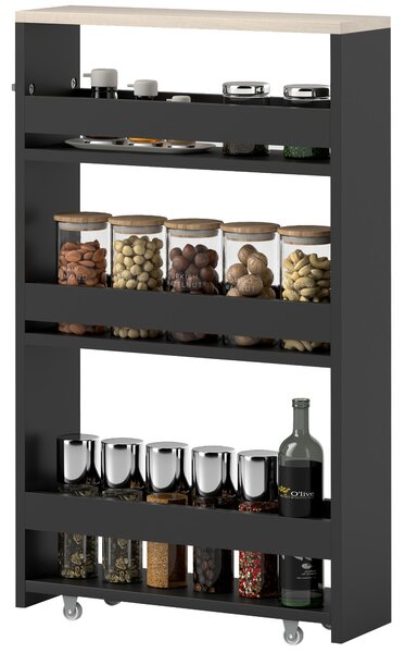 Kleankin Carrello di stoccaggio a 3 piani carrello portaoggetti con ruote e maniglia - 48 x 15 x 80 cm nero
