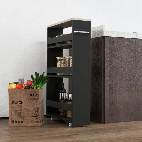 Kleankin Carrello di stoccaggio a 3 piani carrello portaoggetti con ruote e maniglia - 48 x 15 x 80 cm nero