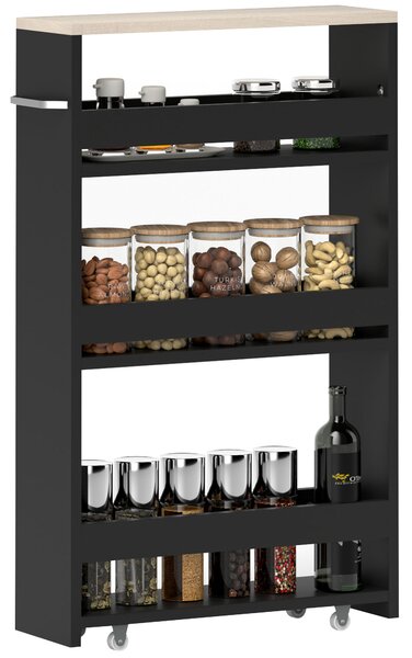 Kleankin Carrello di stoccaggio a 3 piani carrello portaoggetti con ruote e maniglia - 48 x 15 x 80 cm nero