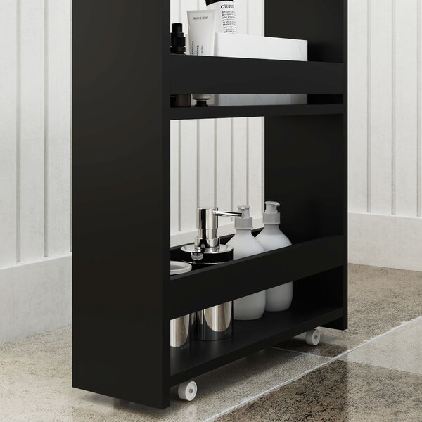 Kleankin Carrello di stoccaggio a 3 piani carrello portaoggetti con ruote e maniglia - 48 x 15 x 80 cm nero