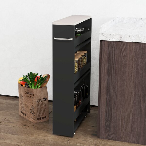 Kleankin Carrello di stoccaggio a 3 piani carrello portaoggetti con ruote e maniglia - 48 x 15 x 80 cm nero