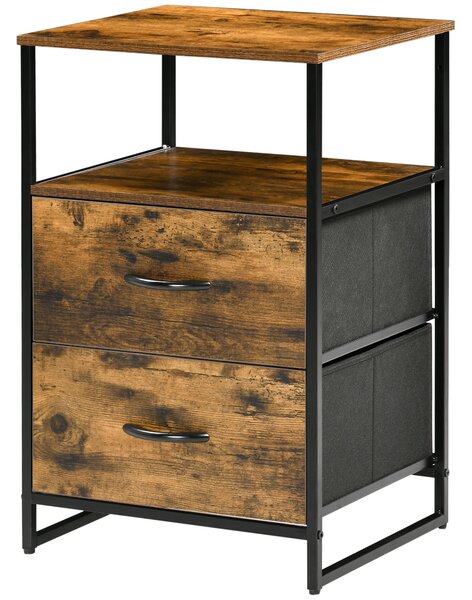 HOMCOM Tavolino da Notte con 2 Cassetti in Tessuto Mobiletto Ausiliario stile Industriale Comodino 2 cassetti - 45 x 40 x 70,5 cm - Legno e metallo