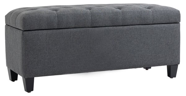HOMCOM Puff da salotto con vano portaoggetti e poggiapiedi per salotto, camera da letto, ingresso, 100 x 40 x 44 cm, grigio scuro