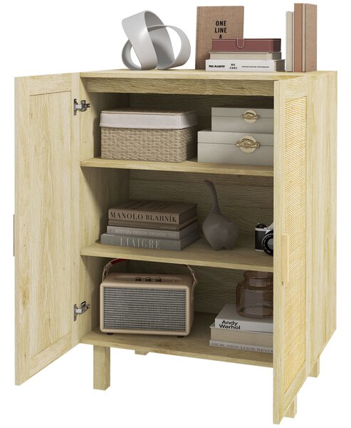 HOMCOM Buffet alto mobile di archiviazione design bohémien doppie ante con 3 ripiani in midollino - 73 x 41 x 102 cm