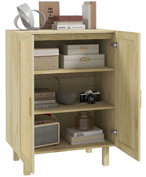 HOMCOM Buffet alto mobile di archiviazione design bohémien doppie ante con 3 ripiani in midollino - 73 x 41 x 102 cm