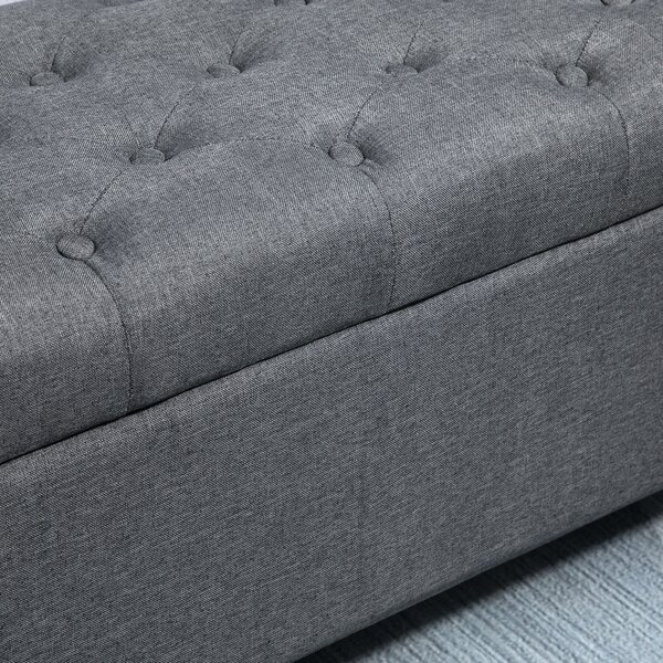 HOMCOM Puff da salotto con vano portaoggetti e poggiapiedi per salotto, camera da letto, ingresso, 100 x 40 x 44 cm, grigio scuro
