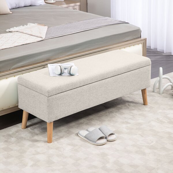 HOMCOM Panca contenitore imbottita aspetto lino per camera da letto, ingresso, soggiorno, carico 220 Kg, 110 x 39 x 45 cm, beige