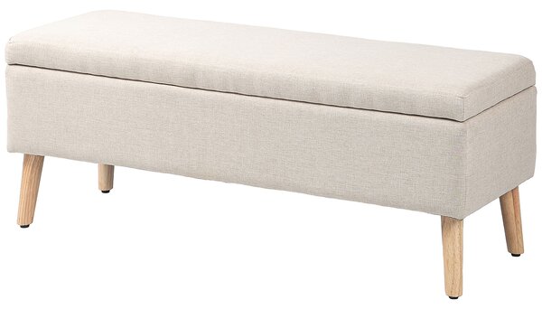 HOMCOM Panca contenitore imbottita aspetto lino per camera da letto, ingresso, soggiorno, carico 220 Kg, 110 x 39 x 45 cm, beige