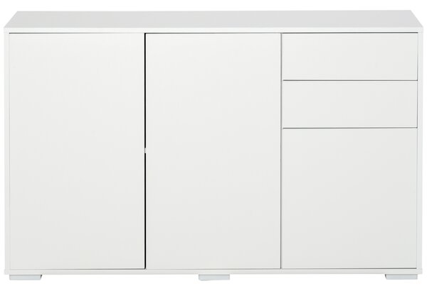 HOMCOM Buffet mobile portaoggetti 2 cassetti scorrevoli 3 porte ripiano regolabile pannelli di particelle 117 x 36 x 74 cm bianco