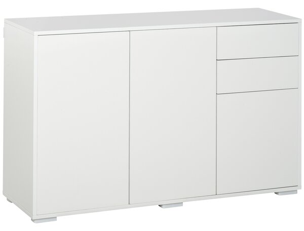 HOMCOM Buffet mobile portaoggetti 2 cassetti scorrevoli 3 porte ripiano regolabile pannelli di particelle 117 x 36 x 74 cm bianco
