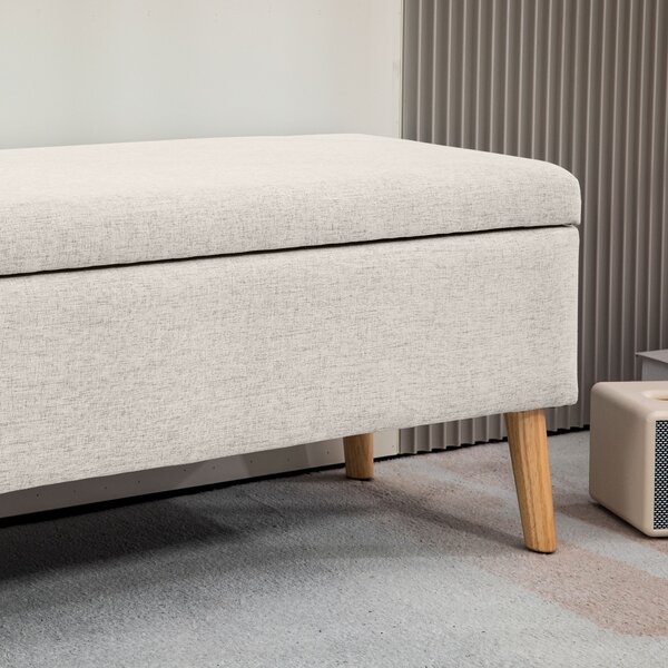 HOMCOM Panca contenitore imbottita aspetto lino per camera da letto, ingresso, soggiorno, carico 220 Kg, 110 x 39 x 45 cm, beige