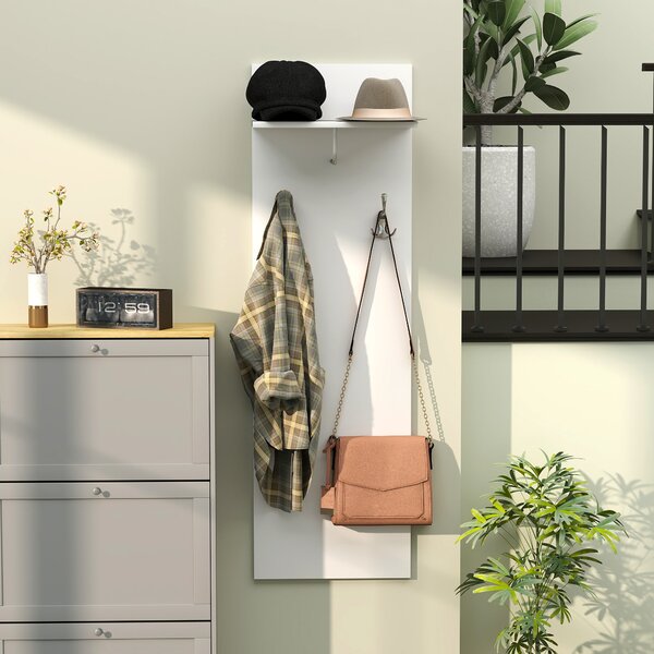 HOMCOM Porta-mantelli da parete mobile da ingresso con ripiano, 2 ganci e barra in alluminio, per ingresso, corridoio, camera