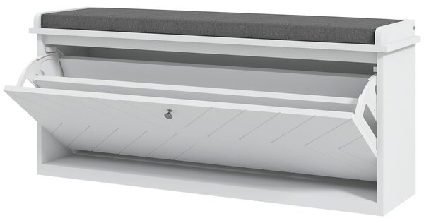 HOMCOM Panca per scarpe con cassetto ribaltabile, cuscino per seduta e ripiano regolabile, 100 x 26 x 44,5 cm, bianco
