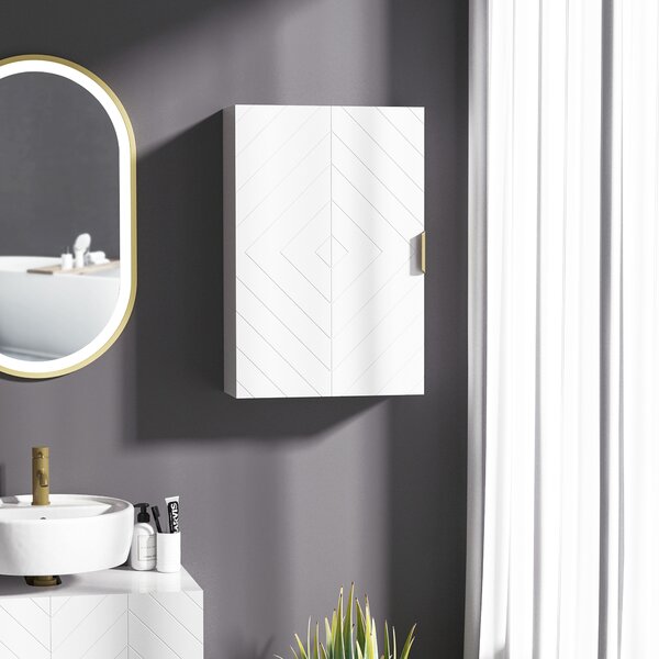 Pensile Mobile Bagno Sospeso con Anta Decorata 40x15x60 cm in MDF Bianco