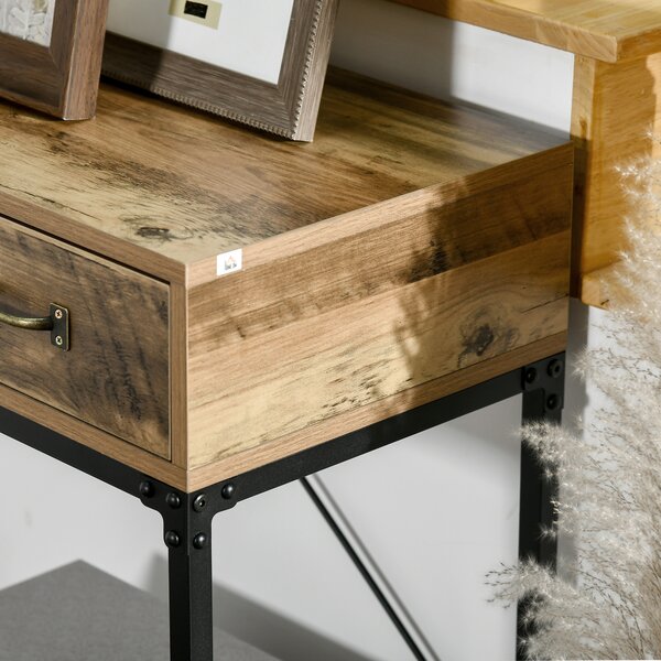 HOMCOM Consolle tavolo d'appendere d'ingresso industriale 3 cassetti 1 ripiano effetto legno 100 x 35 x 76,5 cm marrone chiaro nero