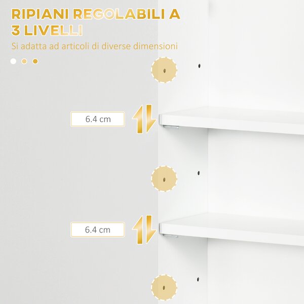 Kleanking Armadietto Bagno a Muro con Anta Decorata, Maniglia Dorata e Ripiani Regolabili, 40x15x60 cm, Bianco | Aosom Italy