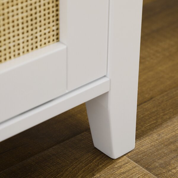 HOMCOM Panca porta scarpe mobile contenitore con porta scorrevole e frontali in vimini intrecciato 80 x 35 x 45 cm bianco