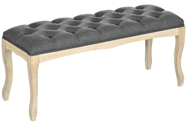 HOMCOM Panca Imbottita in Stile Classico, 110 cm, con Base in Legno di Caucciù Intagliato, Rivestimento in Lino, Grigio