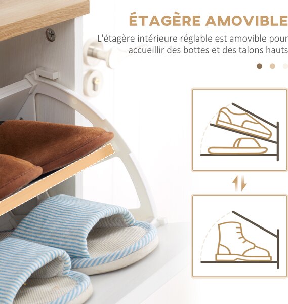 HOMCOM Mobile per scarpe in stile scandinavo 3 ante 70 x 23,5 x 122 cm bianco