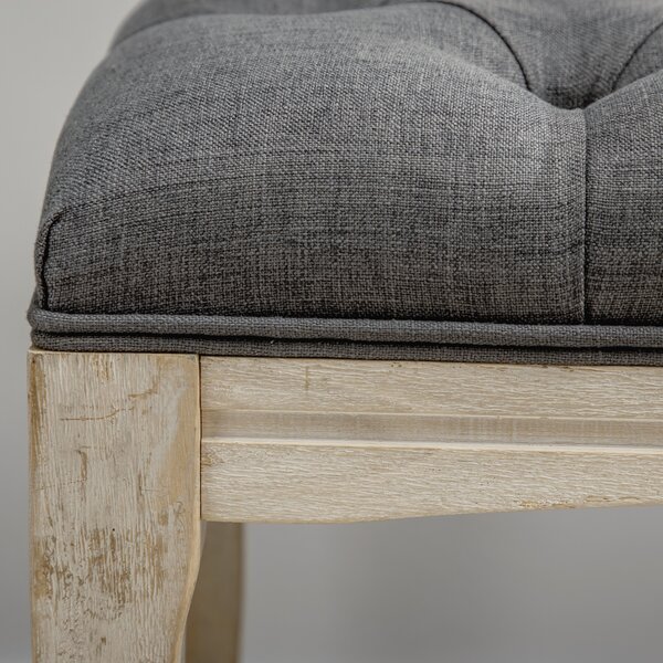 HOMCOM Panca Imbottita in Stile Classico, 110 cm, con Base in Legno di Caucciù Intagliato, Rivestimento in Lino, Grigio