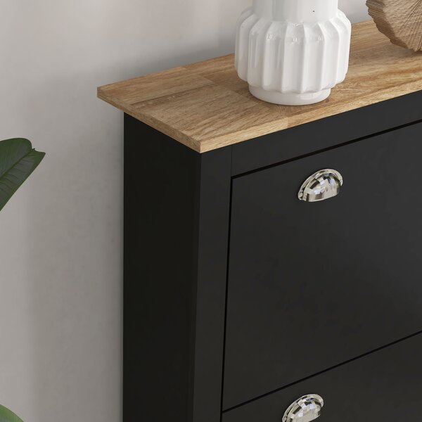 HOMCOM Armadio per scarpe 2 ante ribaltabili 2 scomparti maniglie a conchiglia in metallo 79 x 23 x 90,5 cm nero rovere