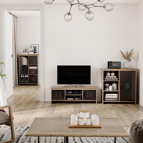 HOMCOM Buffet Industriale - Mobile da Salotto con 3 Nicchie Armadio - in Legno e Porta in Metallo Nero