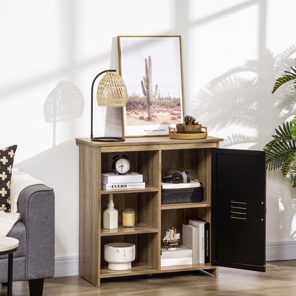 HOMCOM Buffet Industriale - Mobile da Salotto con 3 Nicchie Armadio - in Legno e Porta in Metallo Nero